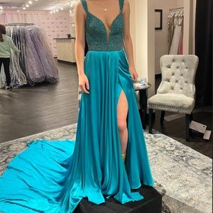 Sherri Hill Couture Gown, Pageant Gown, A-line Gown, Leg Slit, Silk Dress, Prom
